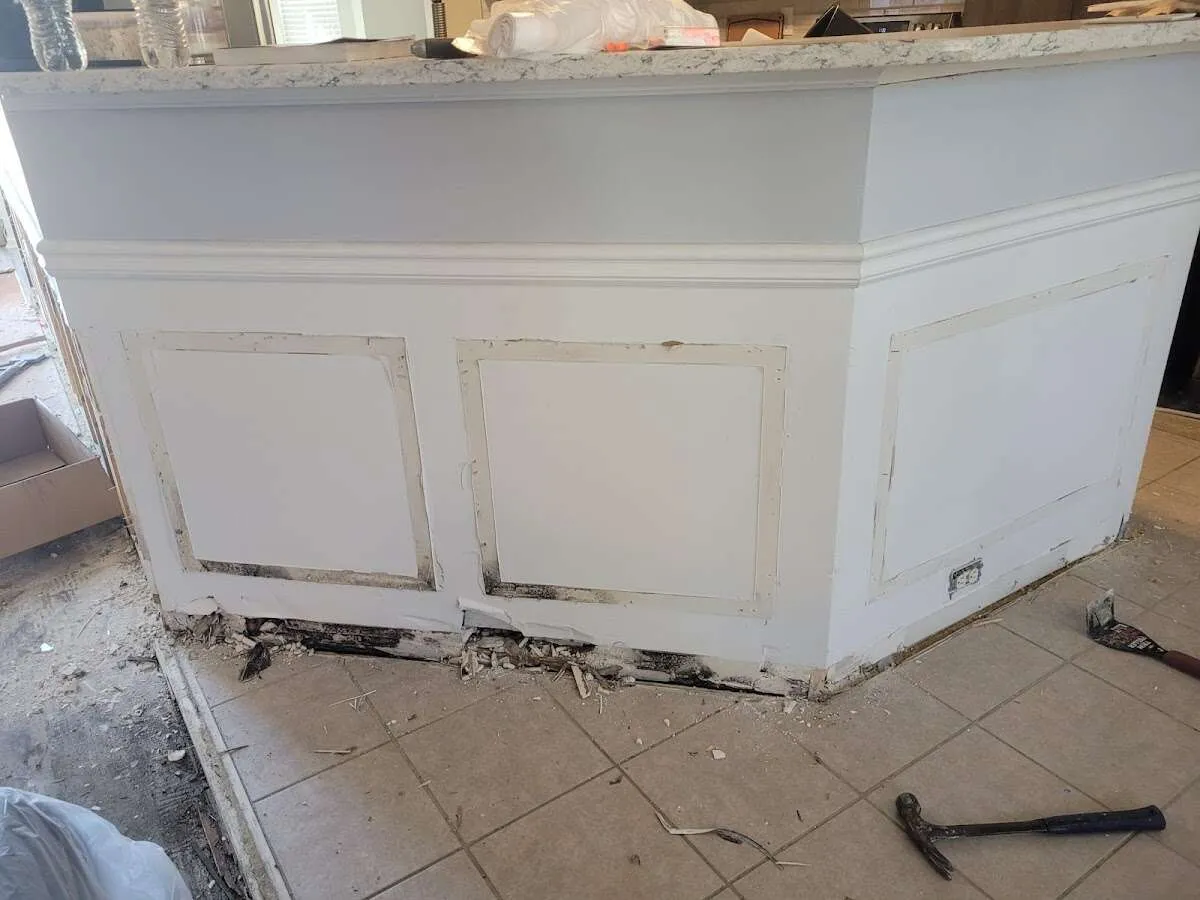 Water damage and mold on kitchen during Storm Damage Restoration in Storm Lake